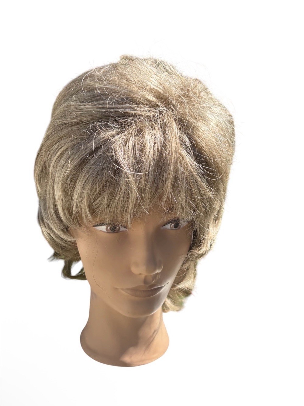 Vintage Brentwood short pixie light blonde & brown synthetic wig with bangs
